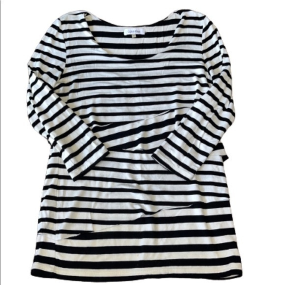 Calvin Klein black/off white striped 3/4 length sleeve sweater size S